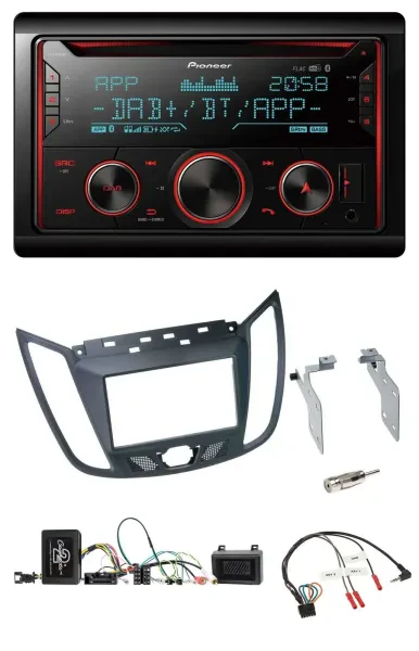 Pioneer 2DIN DAB Lenkrad Bluetooth USB CD Autoradio für Ford C-Max ab 2011 grau