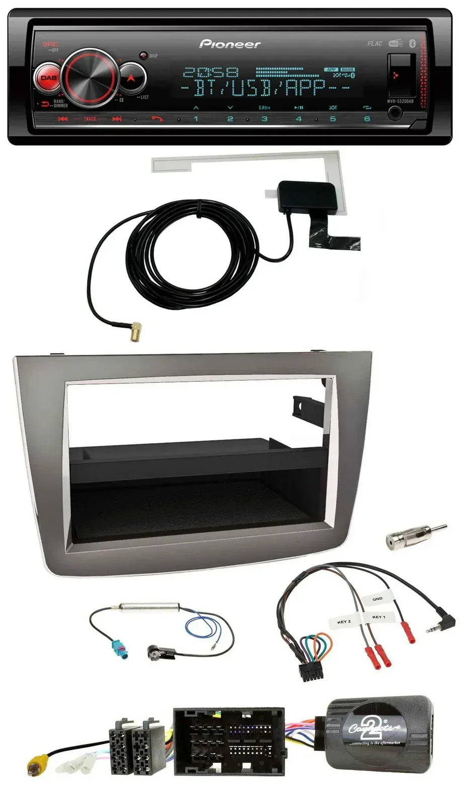 Автомагнитола Pioneer Bluetooth, DAB, USB, управление с руля, для Alfa Romeo MiTo (2014–2018), серебристый