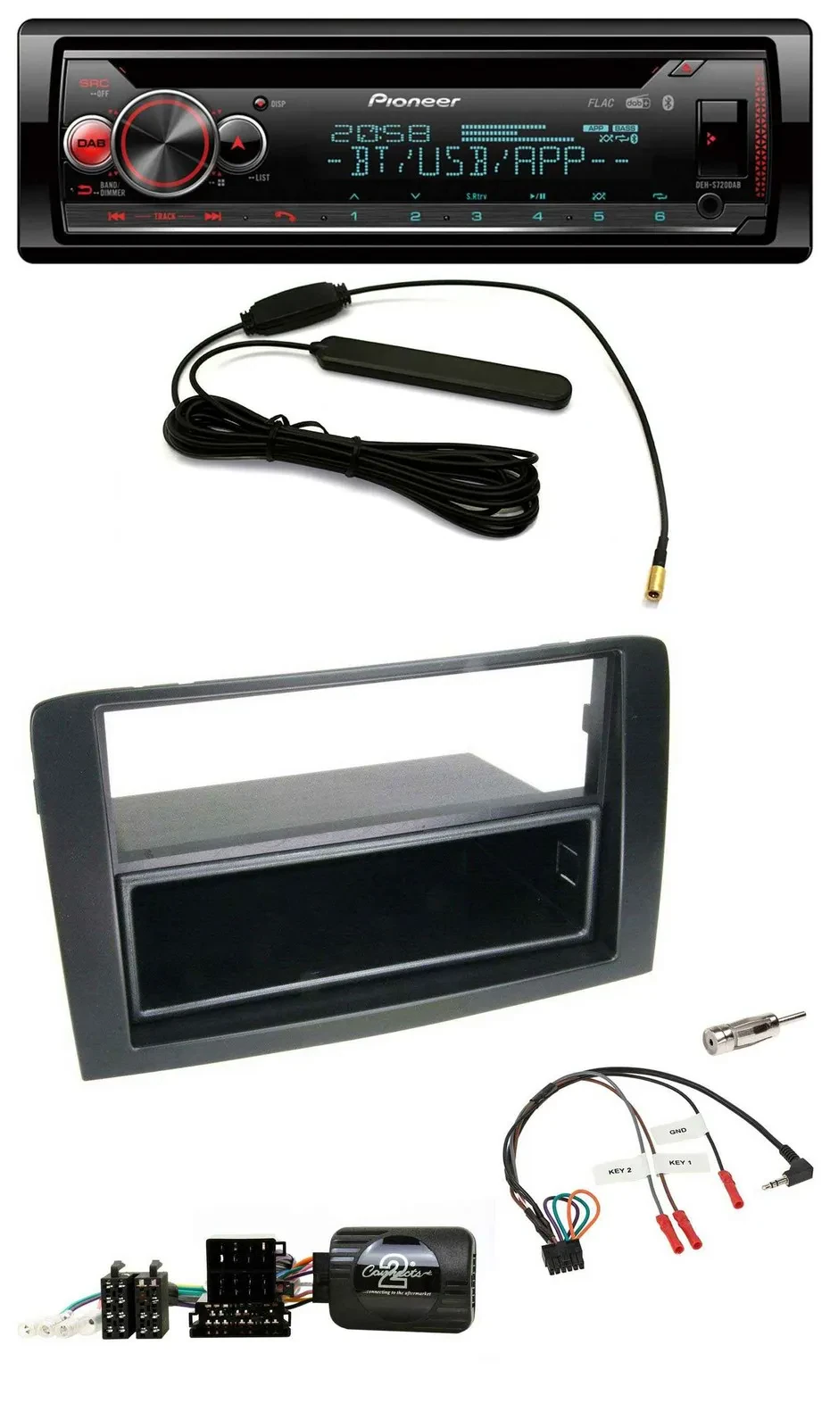 Автомагнитола Pioneer для Fiat Idea (2006–2012) CD/USB/DAB/Bluetooth, совместима с кнопками на руле, черная