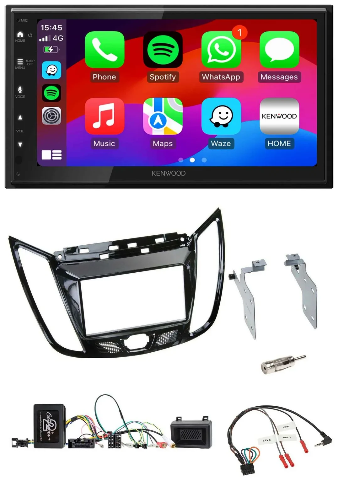 Kenwood Lenkrad USB DAB 2DIN Bluetooth Autoradio für Ford C-Max Kuga Klavierlack