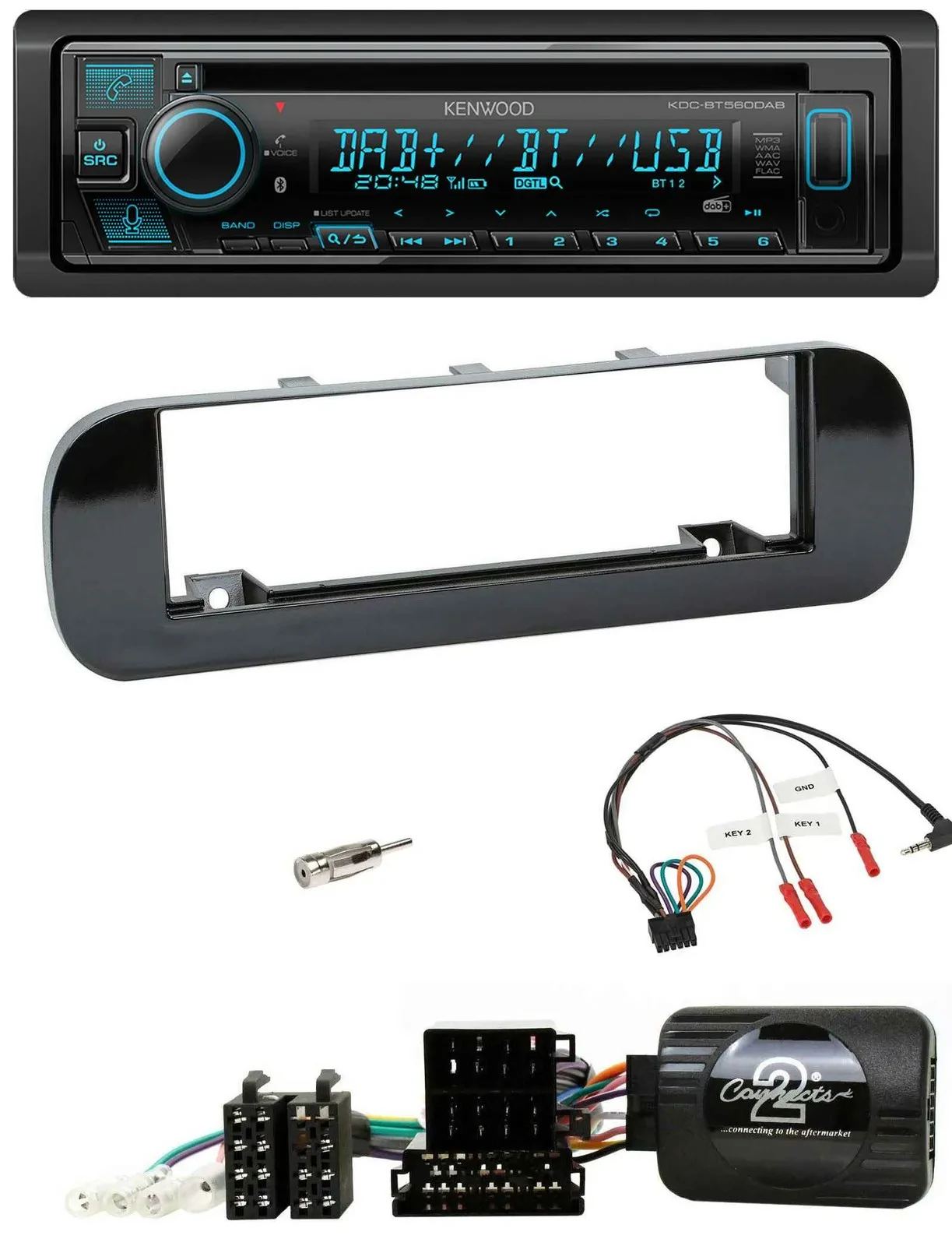 Kenwood Bluetooth DAB CD Lenkrad USB Autoradio für Fiat Panda 12-20 schwarz glän