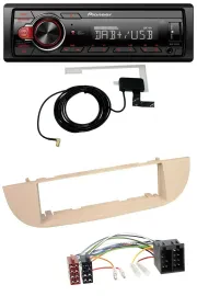 Автомагнитола для Fiat 500 (с 2007) Pioneer 1-DIN MP3, DAB, USB, AUX, перламутрово-серый/бежевый