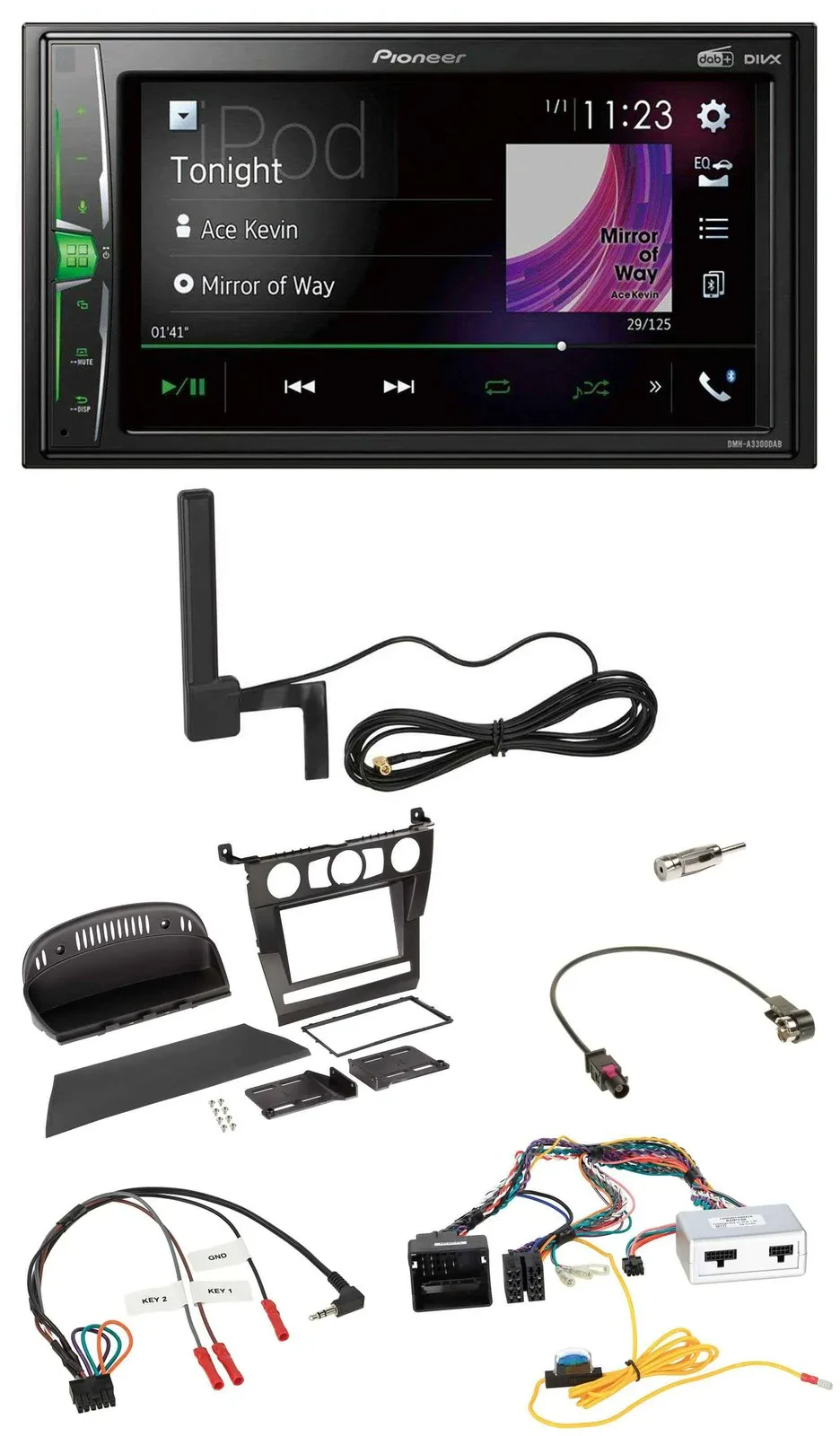 Автомагнитола Pioneer 2 DIN, Bluetooth, DAB, поддержка управления на руле, для BMW 5 Series (E60) 2007, без iDrive, MP3