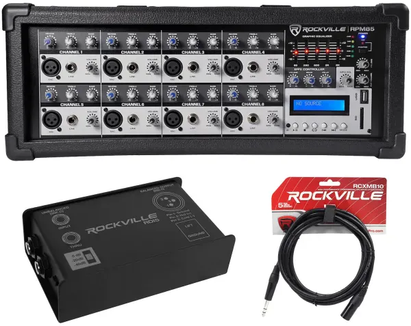 Rockville RPM85 2400w Powered 8 Channel Mixer/USB, Effects/Bluetooth+DI Box