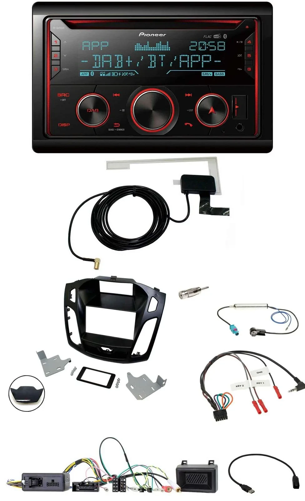 Pioneer 2DIN Lenkrad DAB USB CD Bluetooth Autoradio für Ford Focus 2014-2018