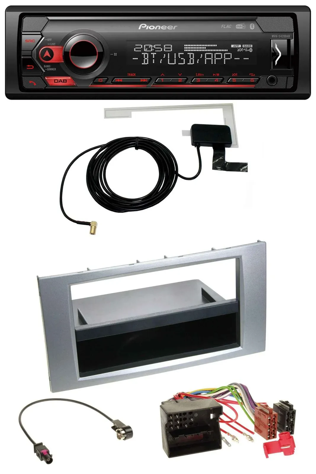 Автомагнитола Pioneer DAB USB MP3 Bluetooth для Ford Fiesta/Focus 2004–2008, серебристая