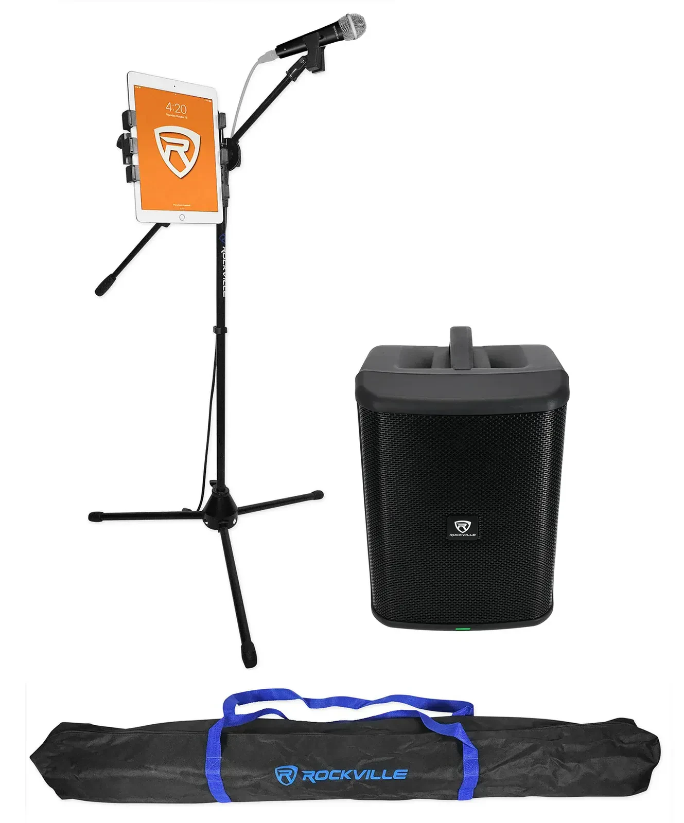 Портативная акустическая система для уличных выступлений Rockville TITAN ONE PRO (набор), аккумуляторная, с микрофоном и стойкой для планшета