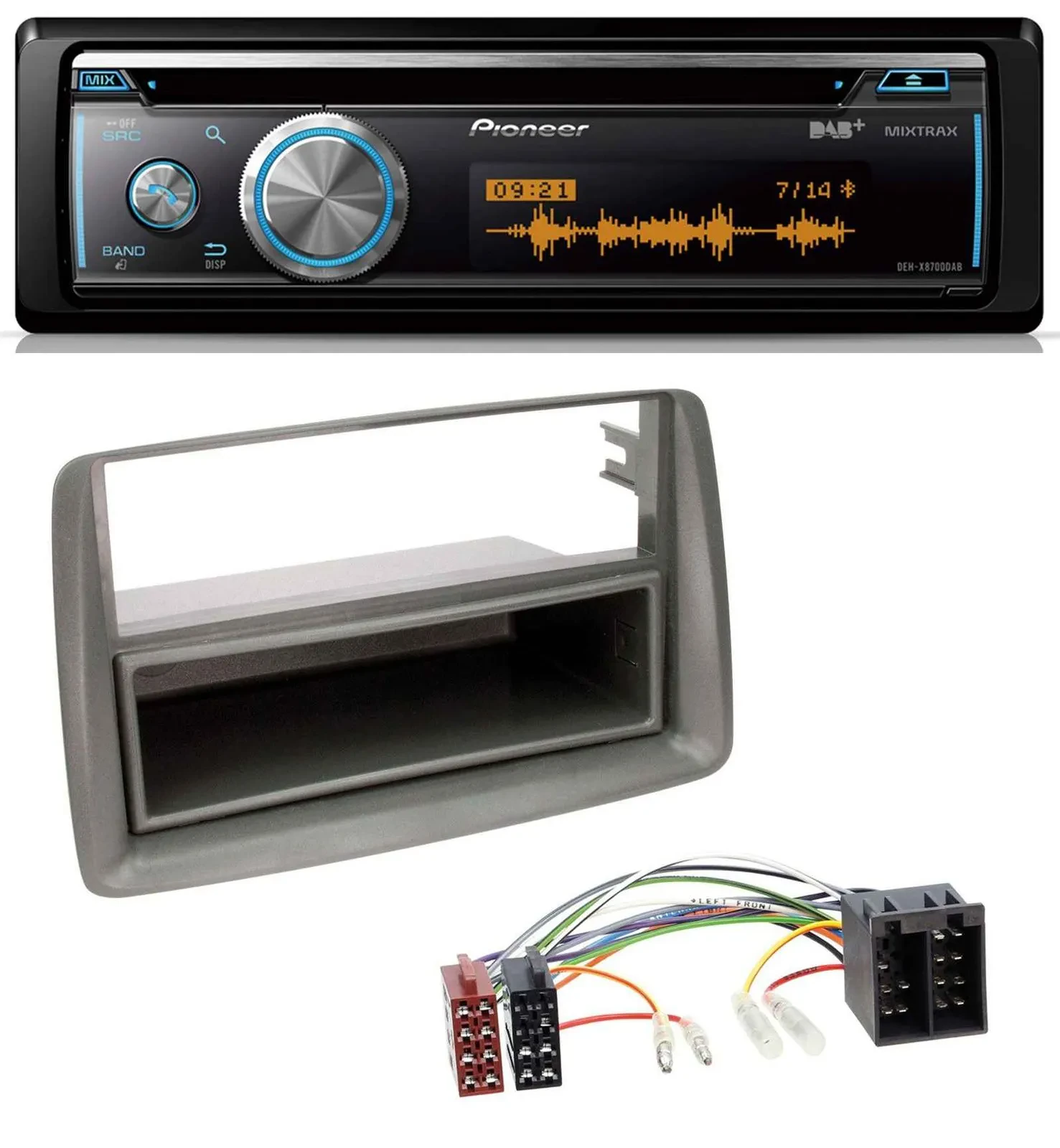 Автомагнитола Pioneer MP3 DAB USB CD Bluetooth для Fiat Panda (169, 2003–2012) серый