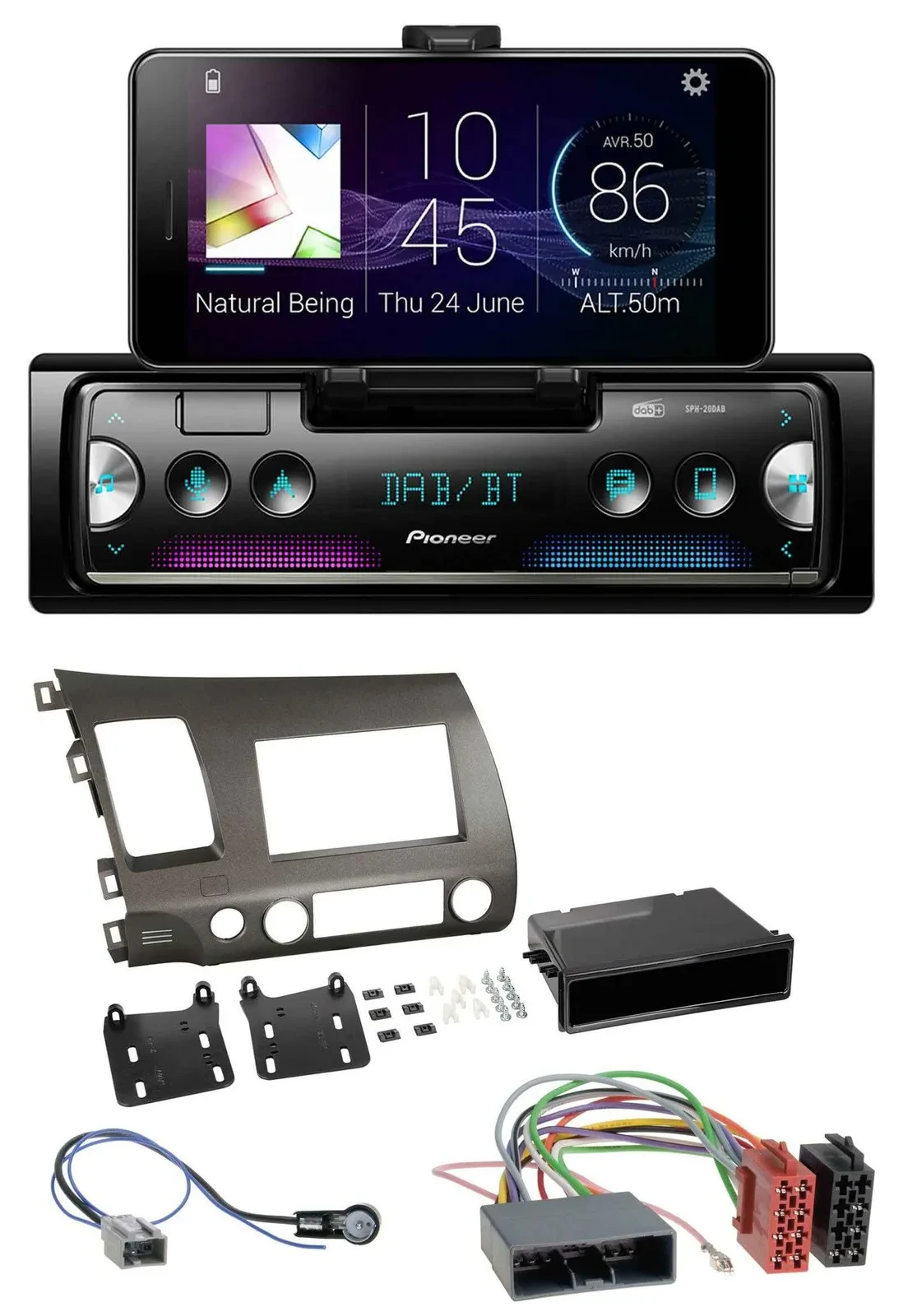 Автомагнитола для Honda Civic Hybrid FD3 2006–2010 Pioneer USB, MP3, Bluetooth, DAB антрацит