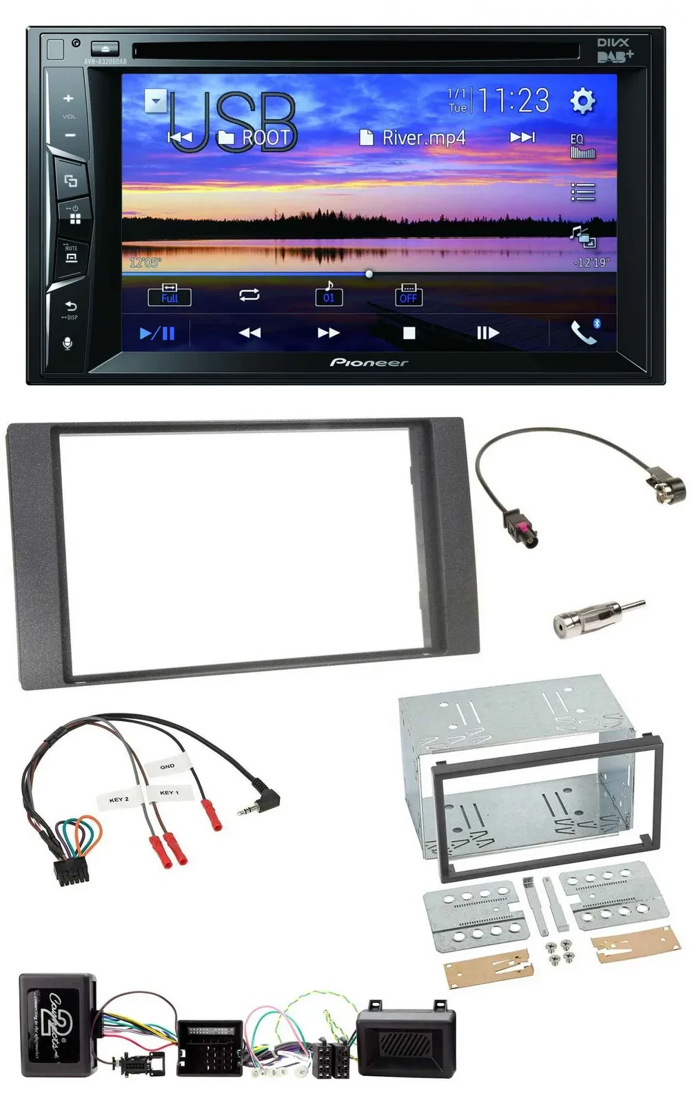 Автомагнитола для Ford Kuga (2008–2012) Pioneer 2-DIN, Bluetooth, USB, DVD, DAB, совместимая с управлением на руле, антрацит