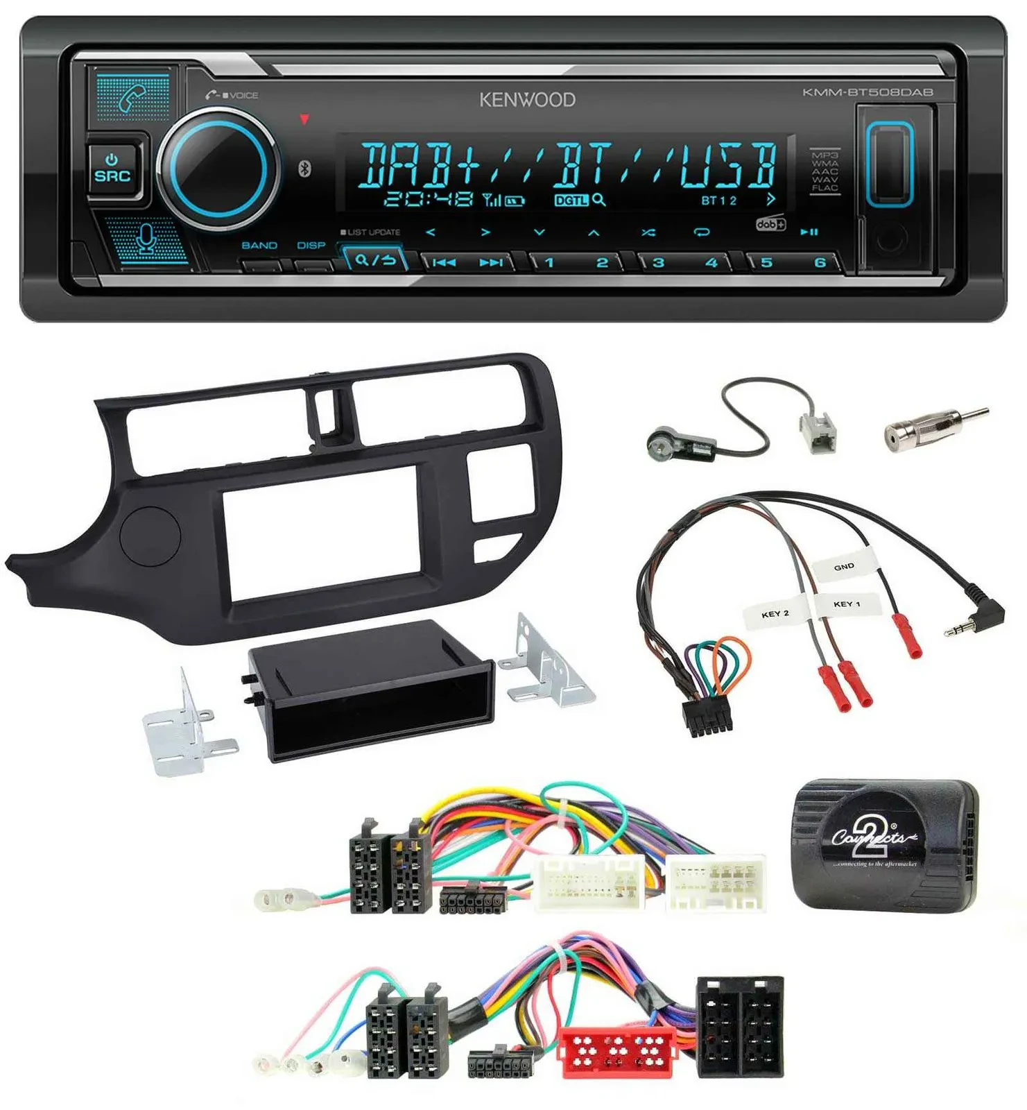 Автомагнитола Kenwood Bluetooth DAB USB для Kia Rio UB 2011–2015, черный