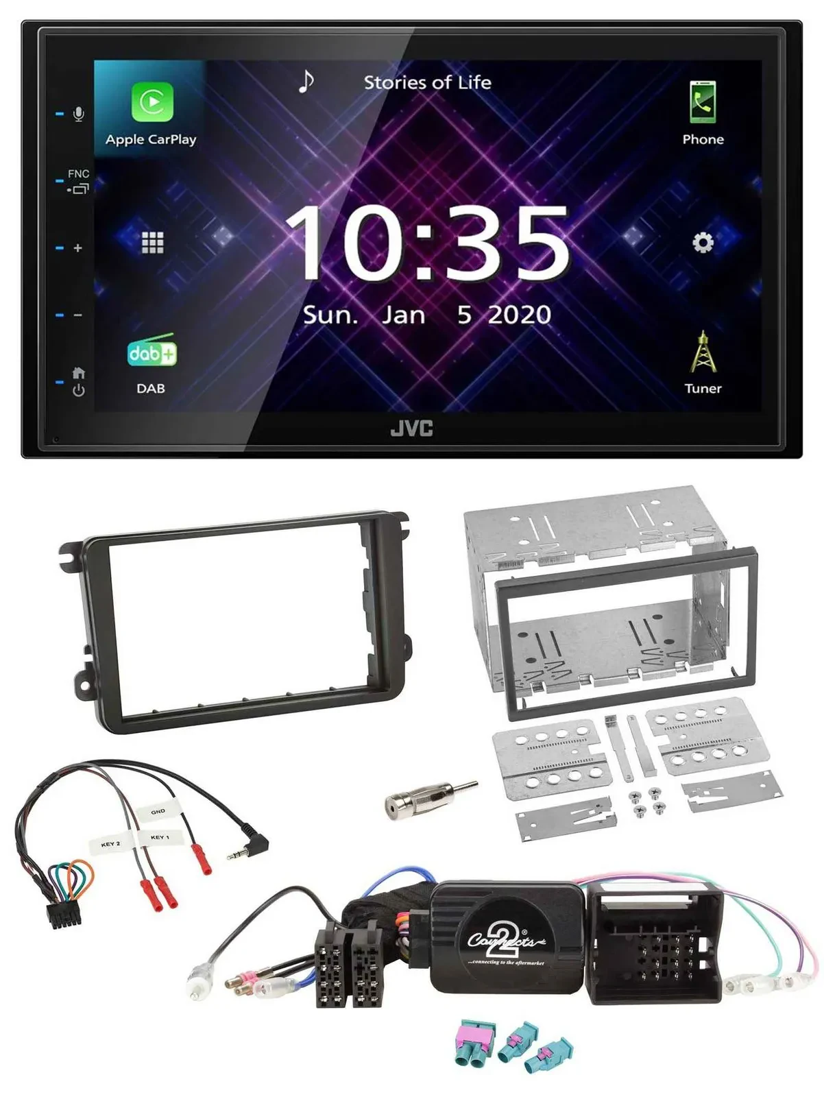 JVC DAB 2DIN Lenkrad Bluetooth USB Autoradio für VW Passat Polo Scirocco Sharan