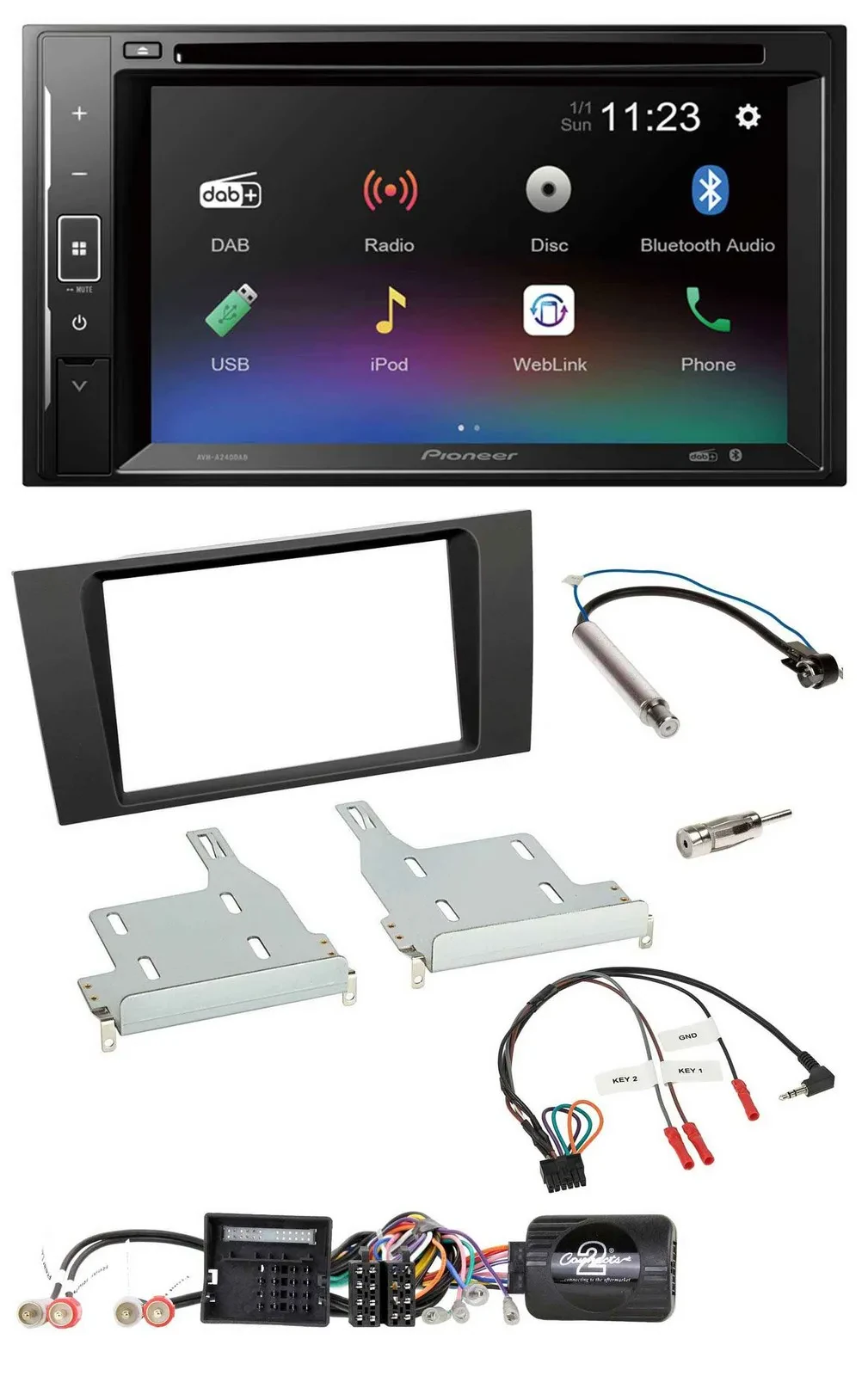 Pioneer Bluetooth Lenkrad USB 2DIN DAB DVD Autoradio für Audi A4 2000-2001