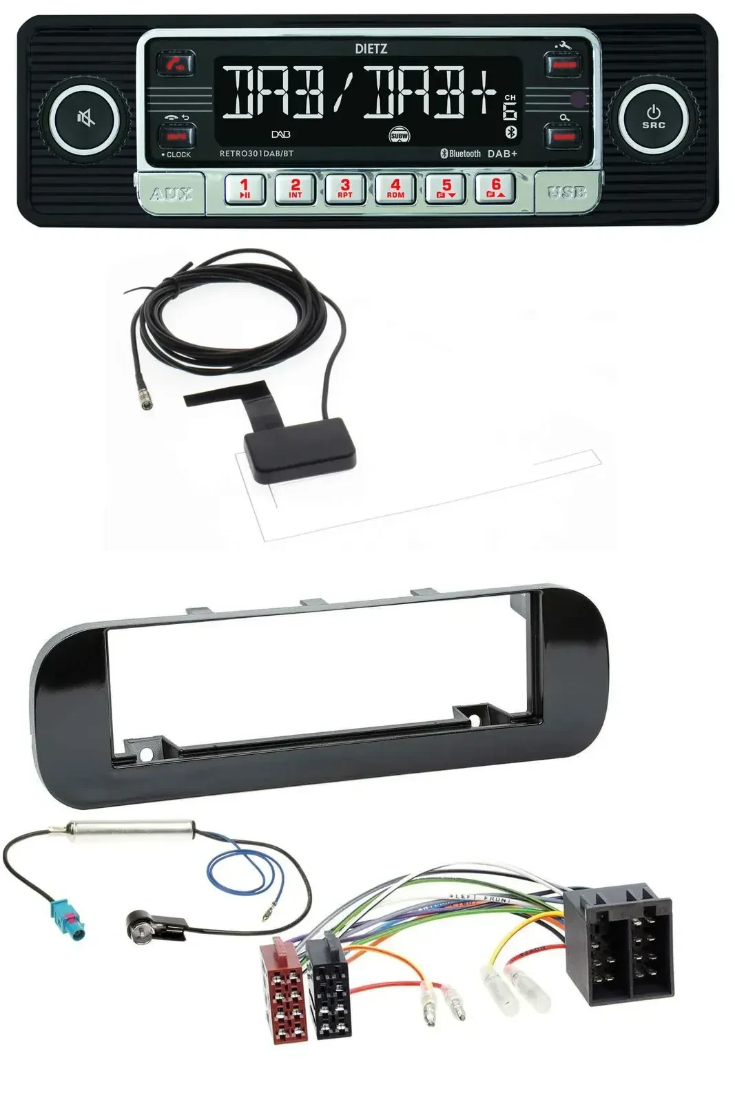 Dietz DAB Bluetooth USB MP3 Autoradio für Fiat Panda (ab 2012) - glänzend