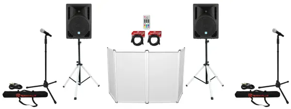 2) Rockville RPG10BT 10" Powered 600w DJ PA Speakers+Bluetooth+LED Stands+Cables