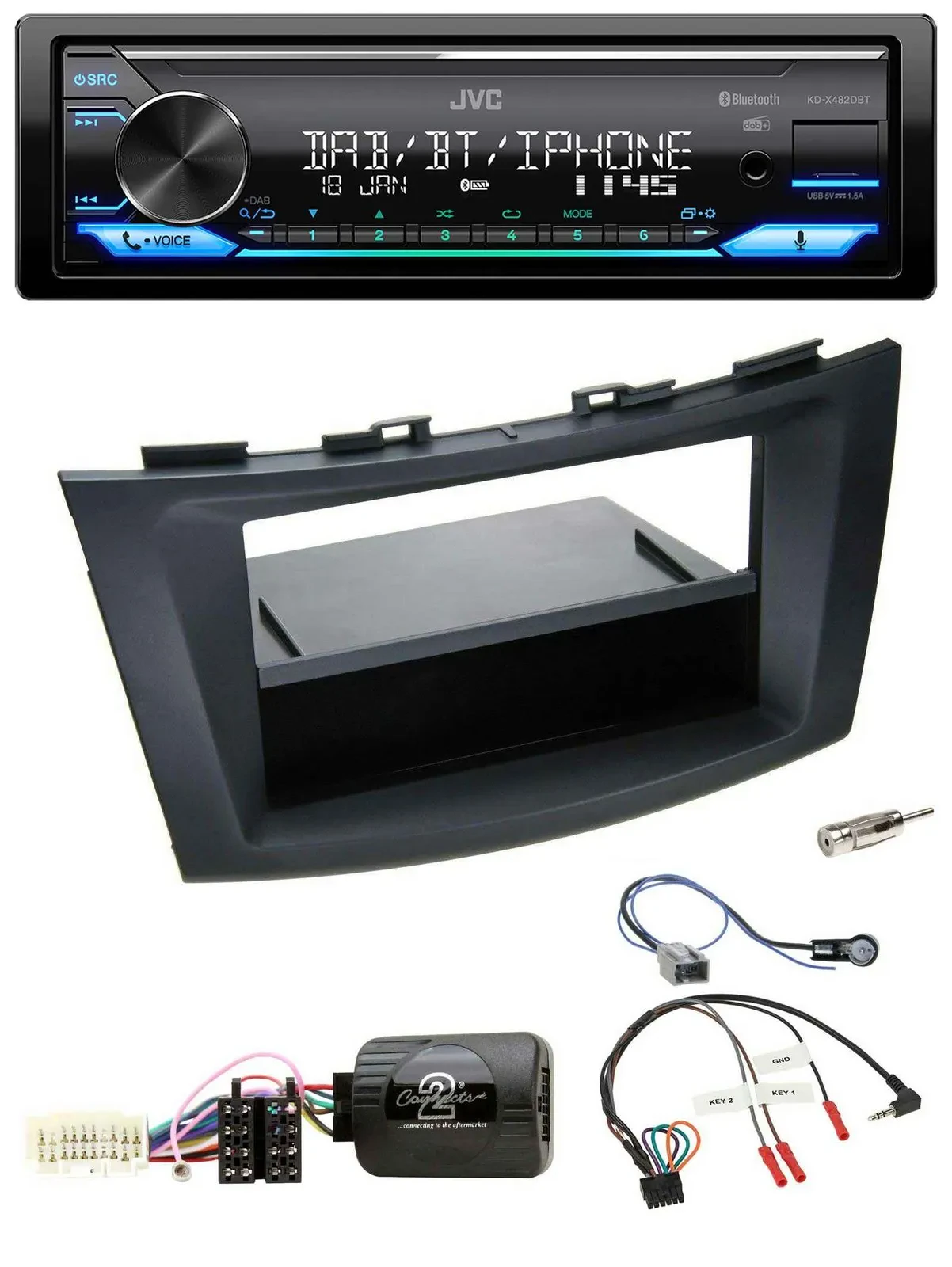 JVC Bluetooth DAB USB Lenkrad Autoradio für Suzuki Swift Sport ab 2011 schwarz