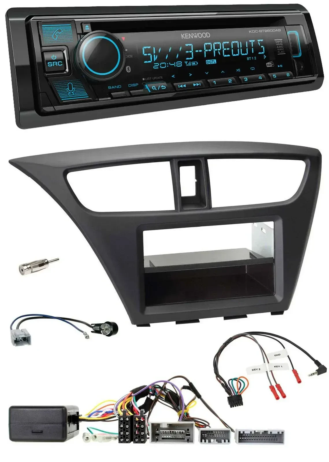 Автомагнитола Kenwood Bluetooth USB CD DAB для Honda Civic (с 2012) с поддержкой управления с руля