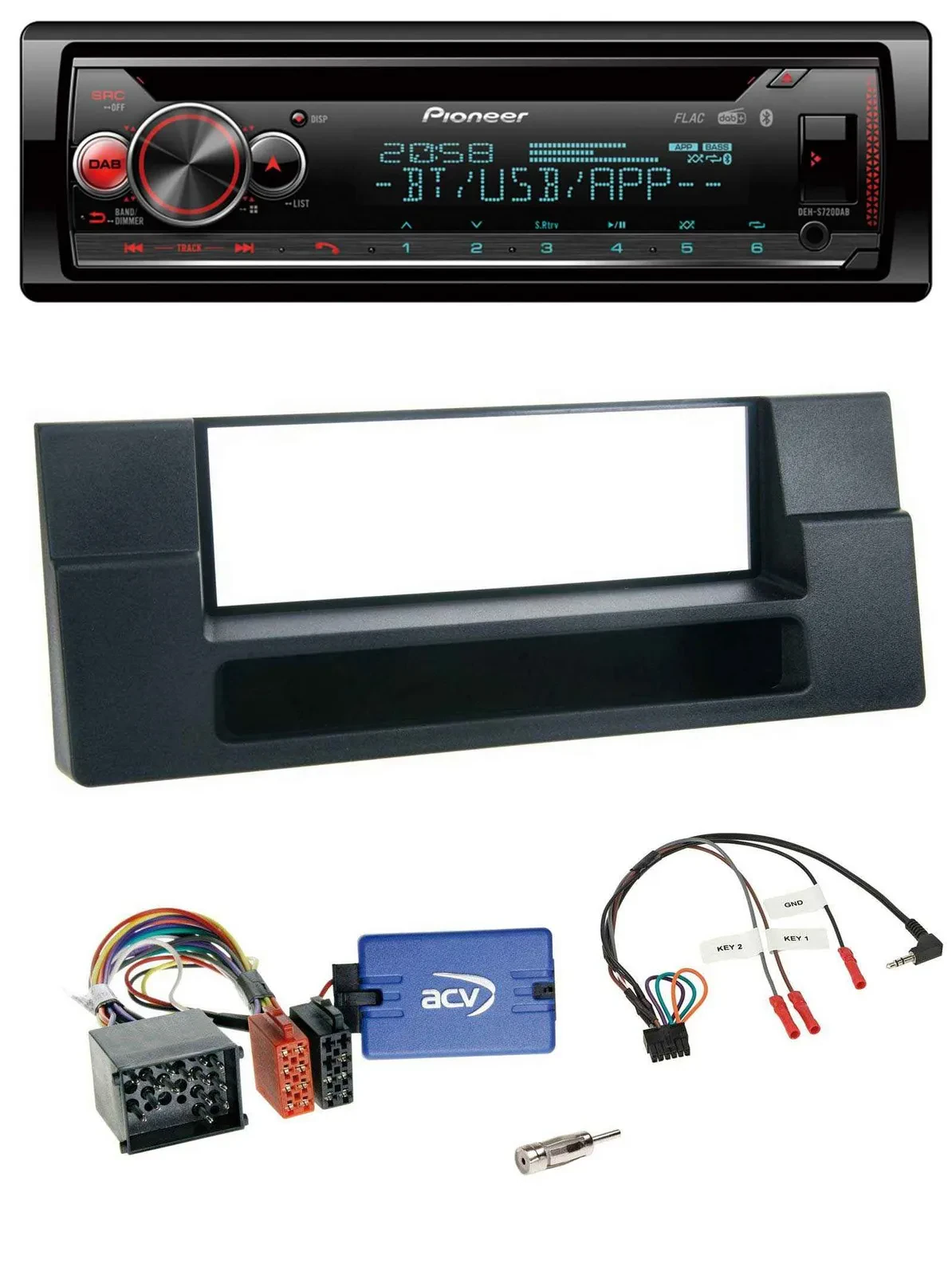 Pioneer Lenkrad DAB CD Bluetooth USB Autoradio für BMW 5er Ablage Rundpin
