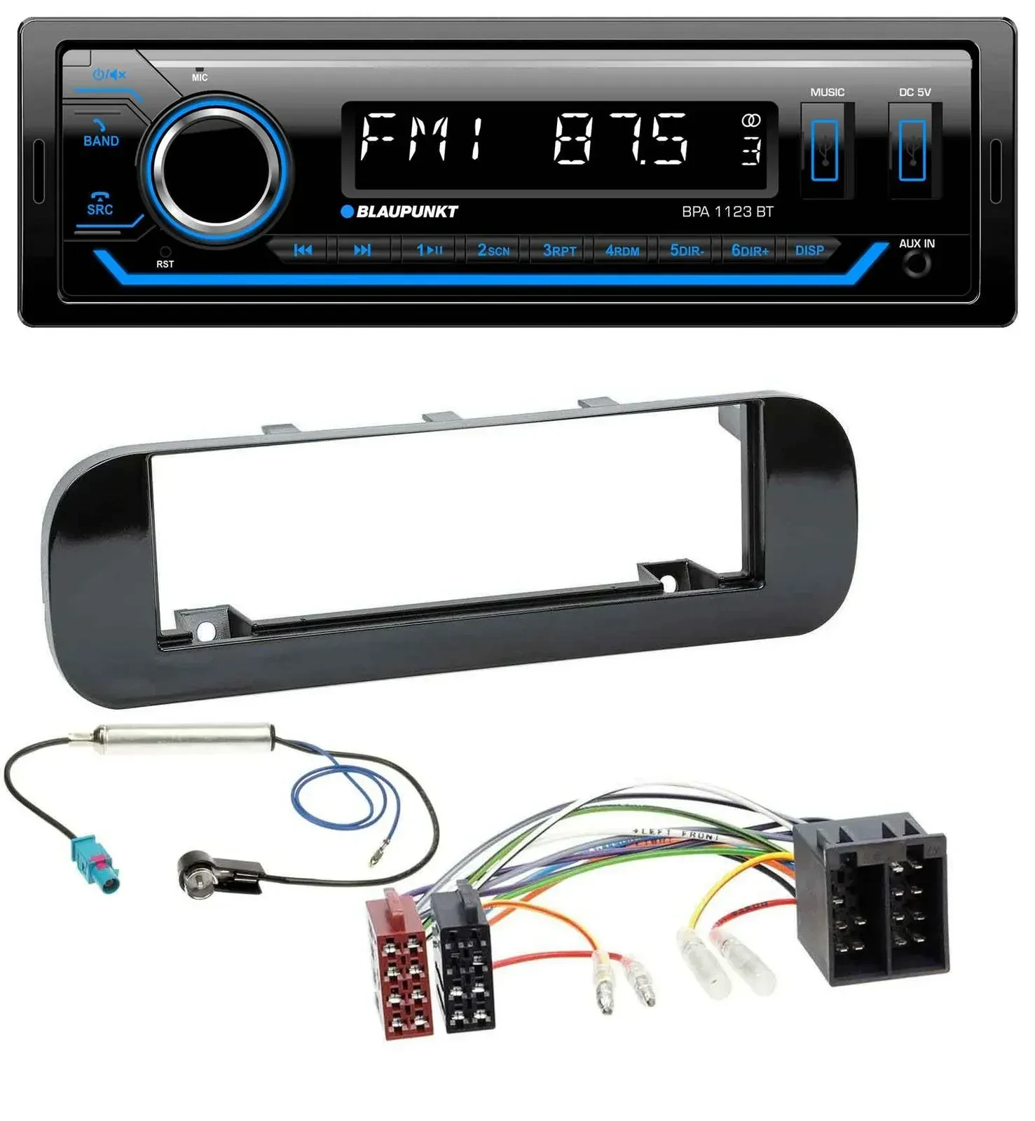 Blaupunkt MP3 Bluetooth USB AUX Autoradio für Fiat Panda (ab 2012) - glänzend