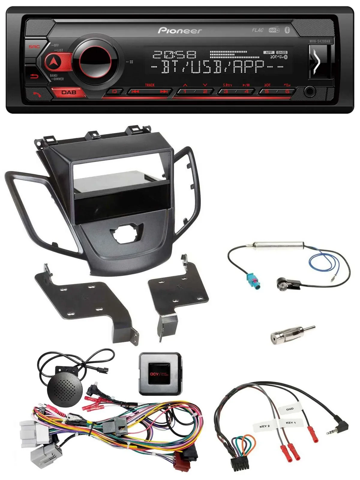 Pioneer Lenkrad USB DAB Bluetooth Autoradio für Ford Fiesta 10-13 ohne Display s