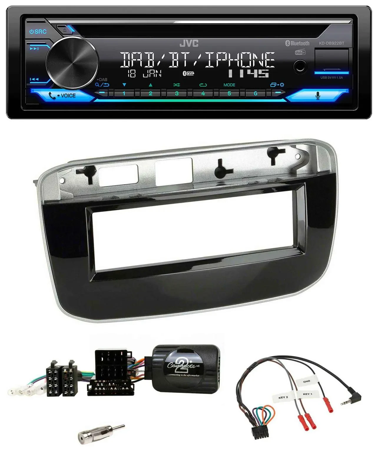 JVC Bluetooth Lenkrad USB DAB CD Autoradio für Fiat Punto Punto Evo ab 2009