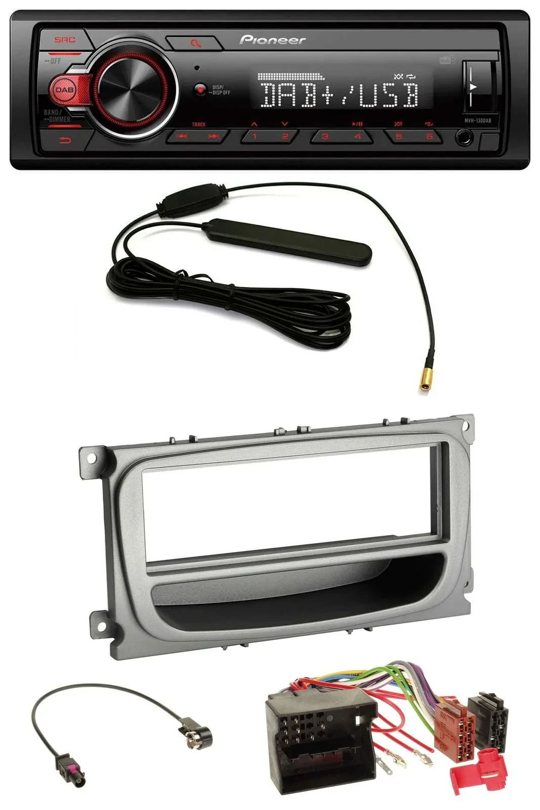 Автомагнитола для Ford Mondeo/S-Max 2007–2014 Pioneer 1DIN MP3 DAB AUX USB серебристая с нишей