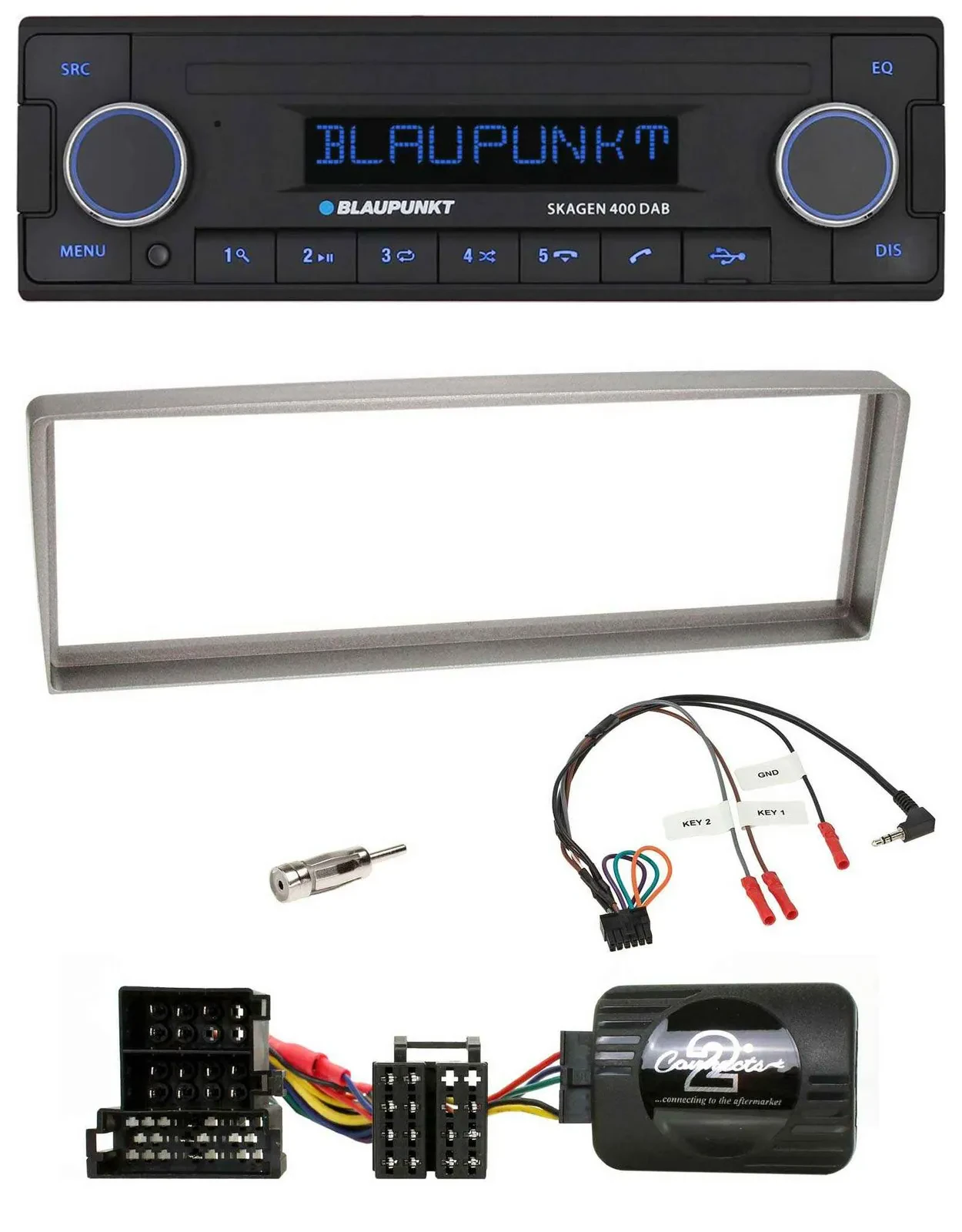 Автомагнитола для Alfa Romeo 156 Blaupunkt DAB, USB, Bluetooth, поддержка кнопок на руле, серебристая