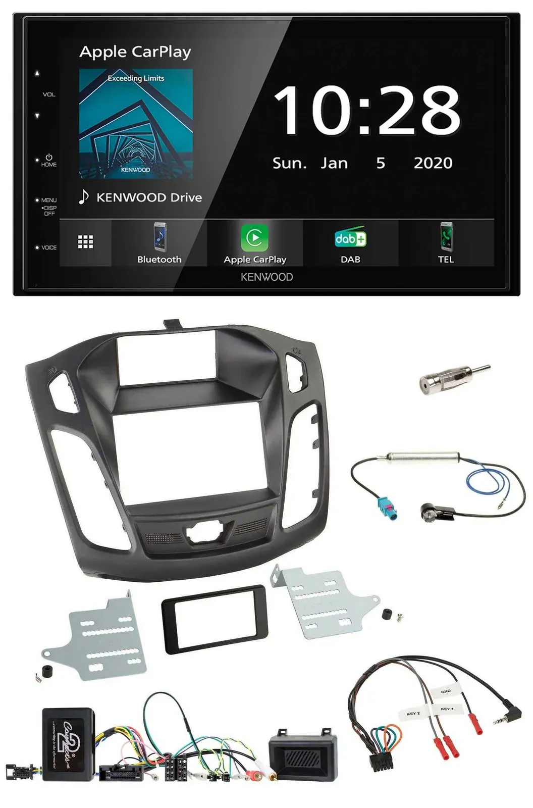 Автомагнитола для Ford Focus 2011–2014 Kenwood 2DIN, Bluetooth, DAB, USB, совместима с кнопками на руле