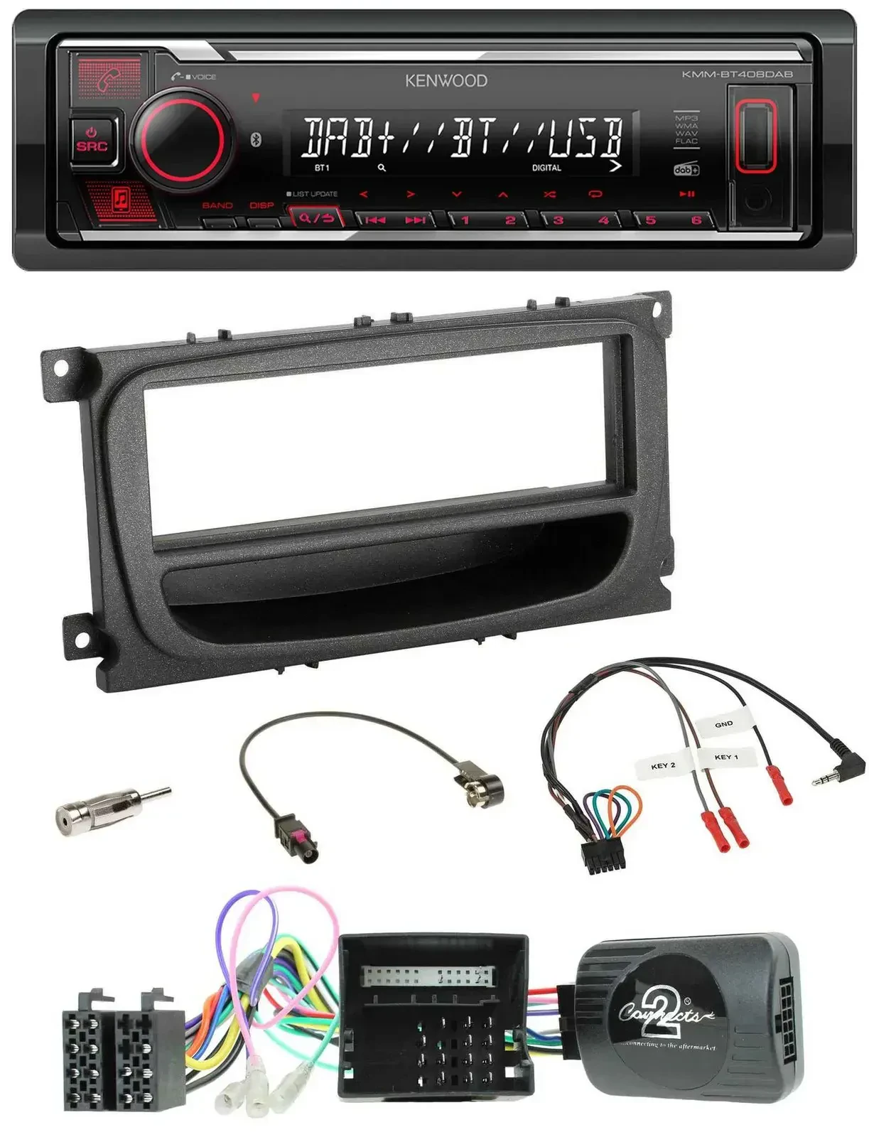 Автомагнитола Kenwood Bluetooth USB DAB для Ford C-Max/Focus/Galaxy 2007–2010, поддержка рулевого управления, CAN