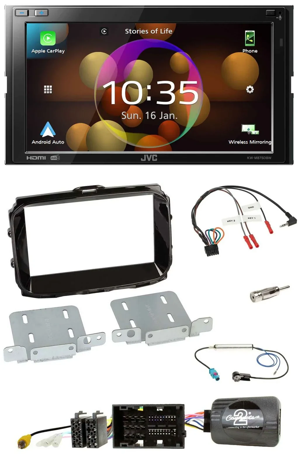 Автомагнитола JVC 2DIN DAB Bluetooth USB для Alfa Romeo Giulietta (2014–2021) черный глянец