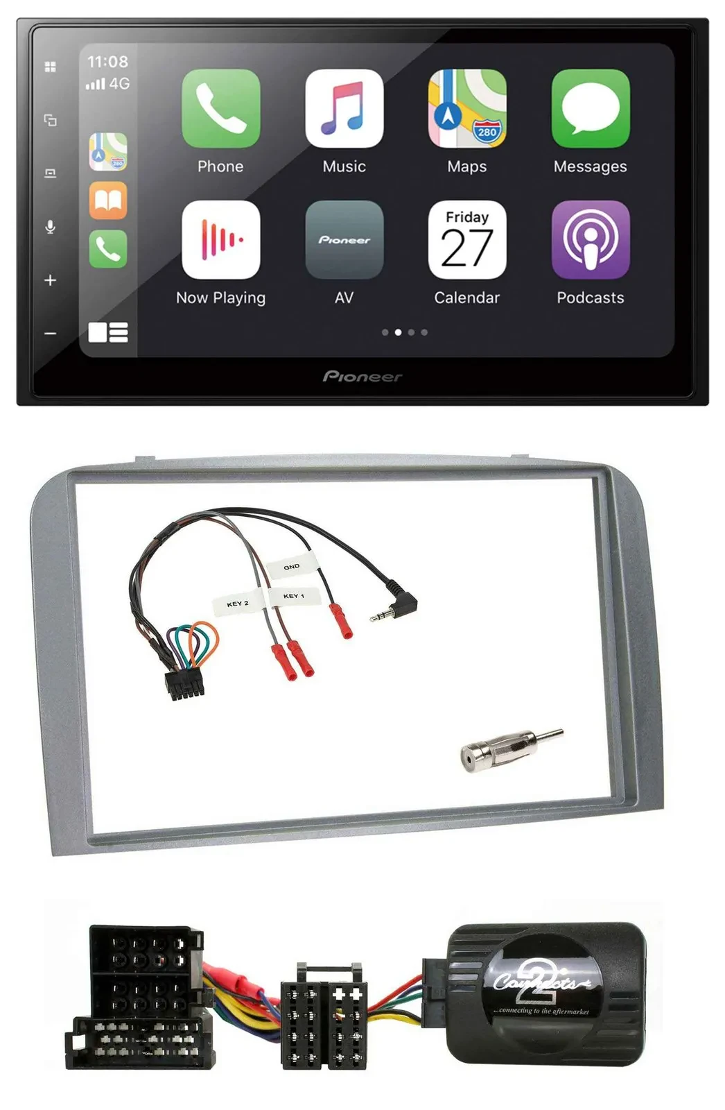 Pioneer Lenkrad Bluetooth DAB 2DIN USB Autoradio für Alfa Romeo 147 GT 04-10 sil