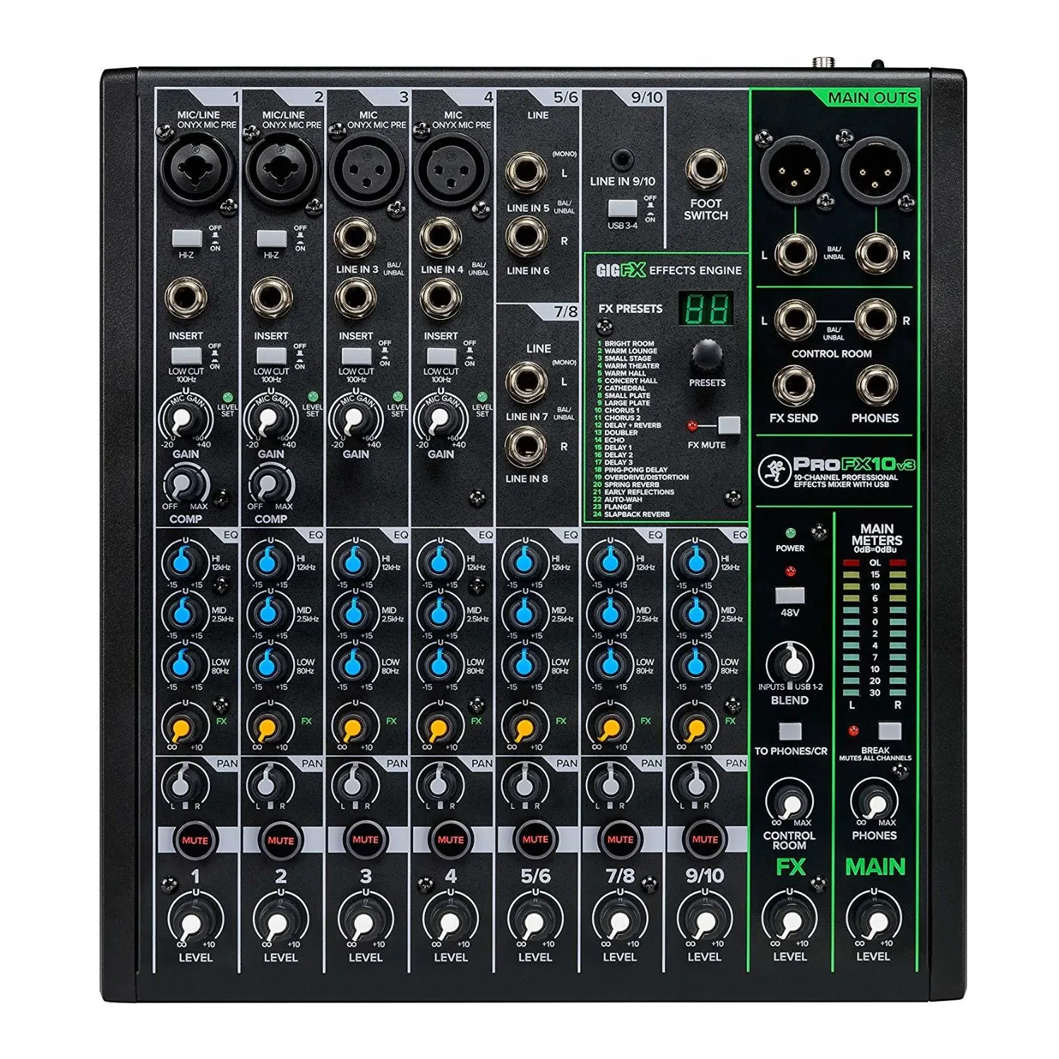 Б/У Микшерный пульт Mackie ProFX10v3 10-канальный, USB, без усилителя