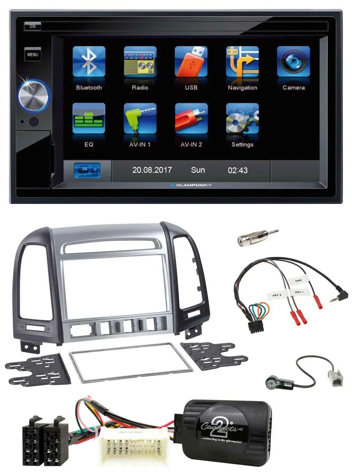 Автомагнитола Blaupunkt 2DIN, Bluetooth, USB, SD, TMC, поддержка управления с руля, для Hyundai Santa Fe 4