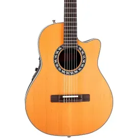 Ovation Elite AX Mid-Depth Cutaway Acoustic-Electric Nylon String Guitar Natural