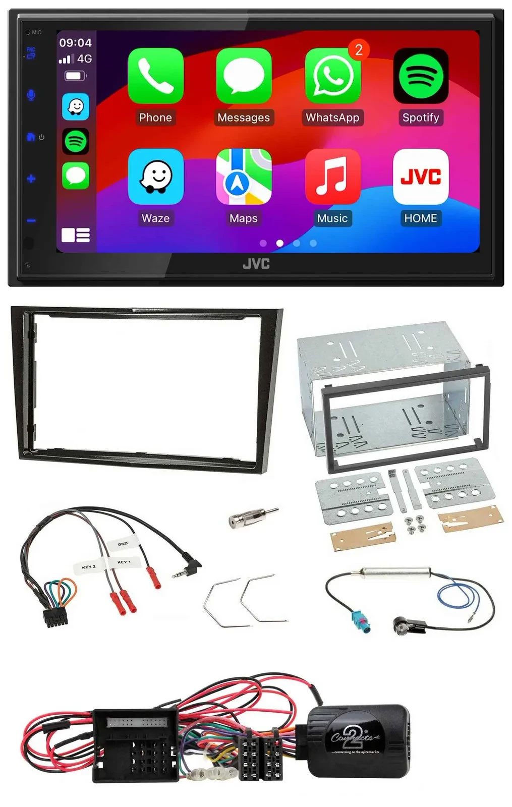 JVC Bluetooth 2DIN Lenkrad DAB USB Autoradio für Opel Corsa D Klavierlack 09-14
