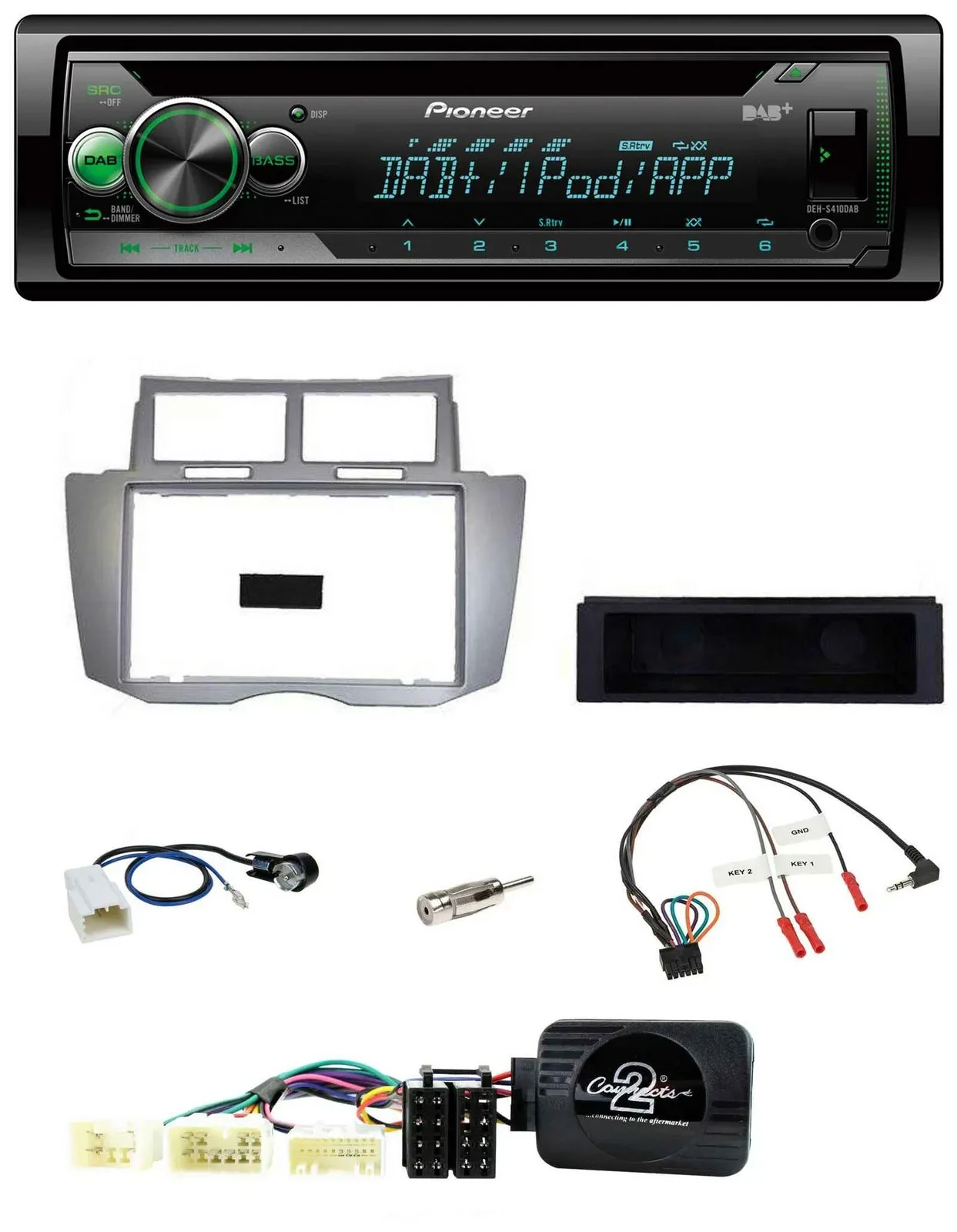 Автомагнитола Pioneer CD/USB/MP3, DAB, для Toyota Yaris 2007–2011, серебристая, совместима с кнопками на руле