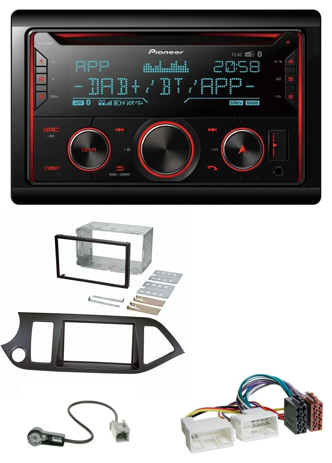 Автомагнитола Pioneer 2-DIN DAB/CD/MP3/Bluetooth/USB для Kia Picanto (с 2011), совместима с Start-Stop