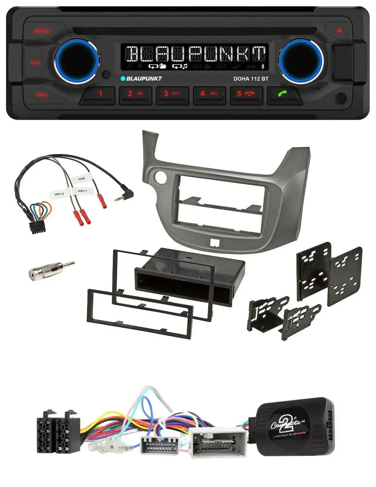 Blaupunkt Lenkrad MP3 CD Bluetooth USB Autoradio für Honda Jazz ab 2014 silber