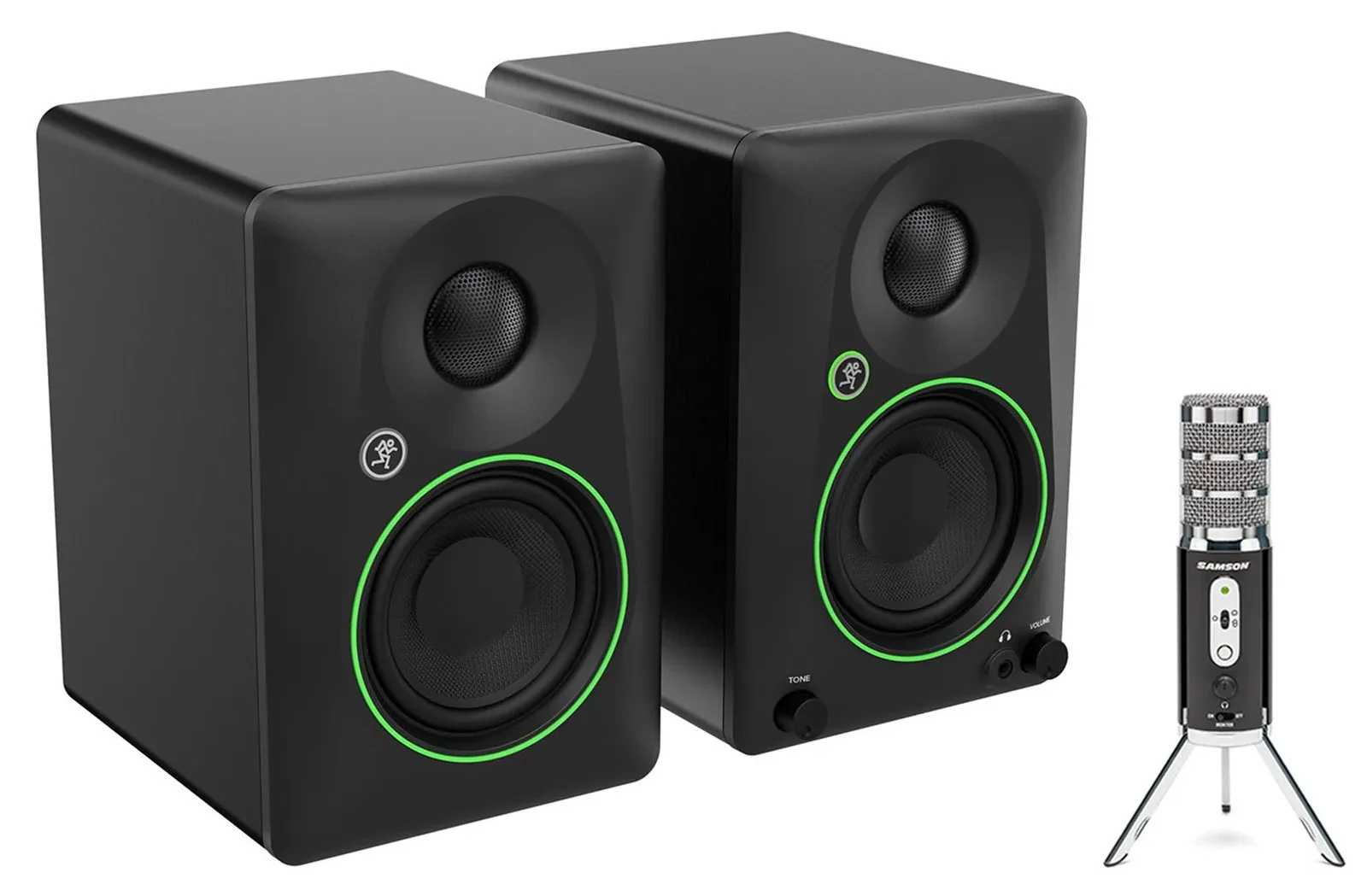 Pair Mackie CR3.5 3.5" Active Studio Monitors Speakers w/Tone Control+Samson Mic