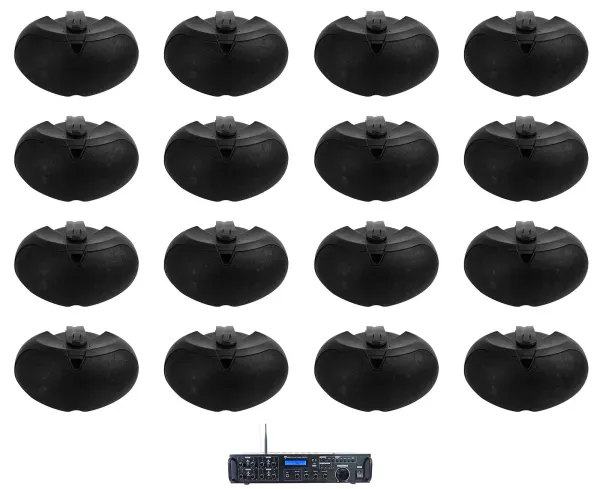 Rockville Rock Zone 8 Channel Receiver+(16) Black Patio Speakers For Restaurant