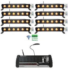 (8) Rockville BEST STRIP 60 Battery Light Bars+384 Ch. Wireless DMX Controller