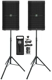 2) Mackie Thump210XT 10" 1400w Powered DJ PA Speakers+Air Assist Stands+Mic