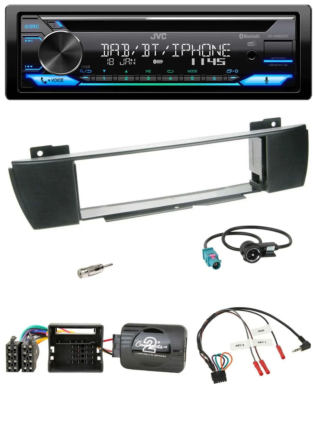 JVC Bluetooth Lenkrad USB DAB CD Autoradio für BMW X3 E83 2004-2010 mittig