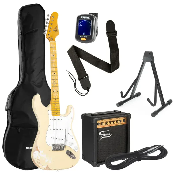 Fame SE E-Gitarren Set, 30W Amp, 10" Gigbag, Ständer, 6m Kabel, Anfänger Set