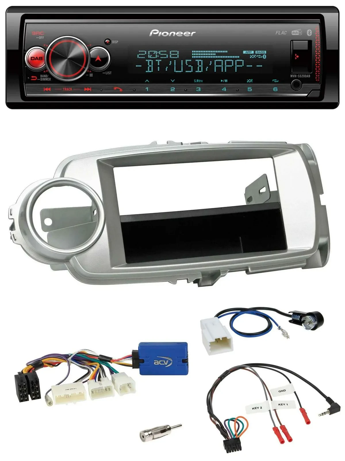 Автомагнитола Pioneer Bluetooth, USB, DAB, с управлением с руля, для Toyota Yaris 2011–2014, серебристая