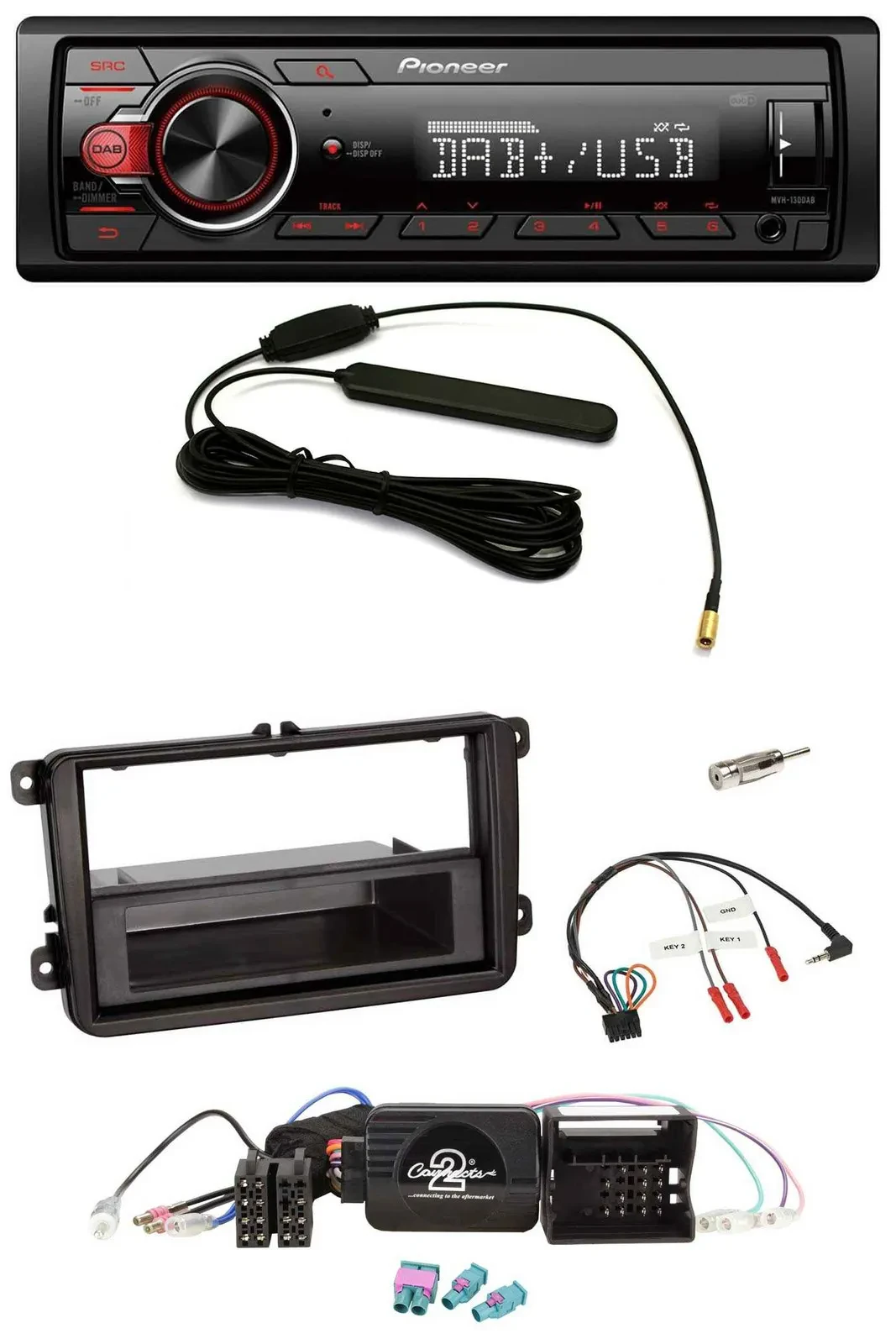 Автомагнитола Pioneer 1 DIN, DAB, MP3, USB, поддержка кнопок на руле, для VW Passat/Polo/Scirocco/Sharan