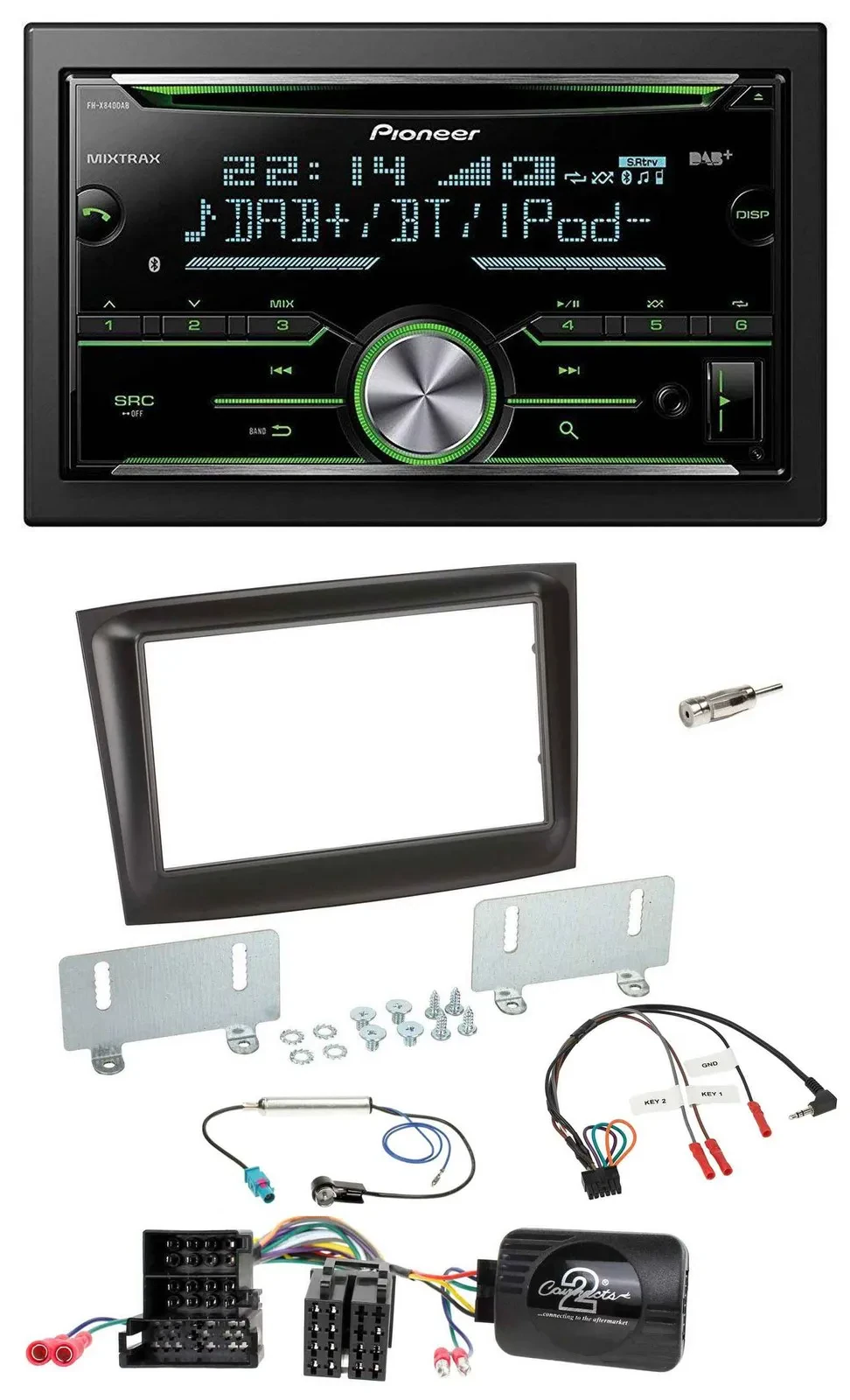 Автомагнитола Pioneer Bluetooth DAB 2DIN USB CD для Fiat Doblo, Mini-ISO