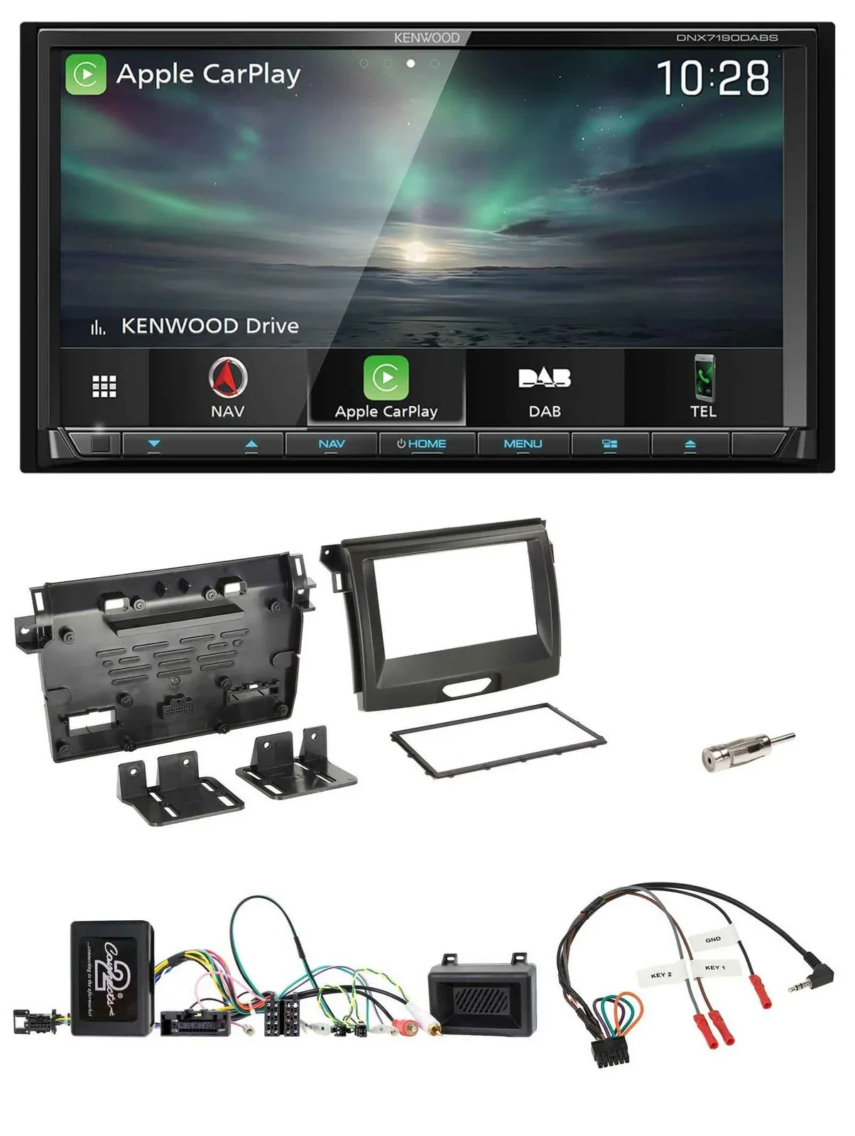 Kenwood Bluetooth USB 2DIN Lenkrad TMC DAB Navigation für Ford Ranger 2AB ab 04/