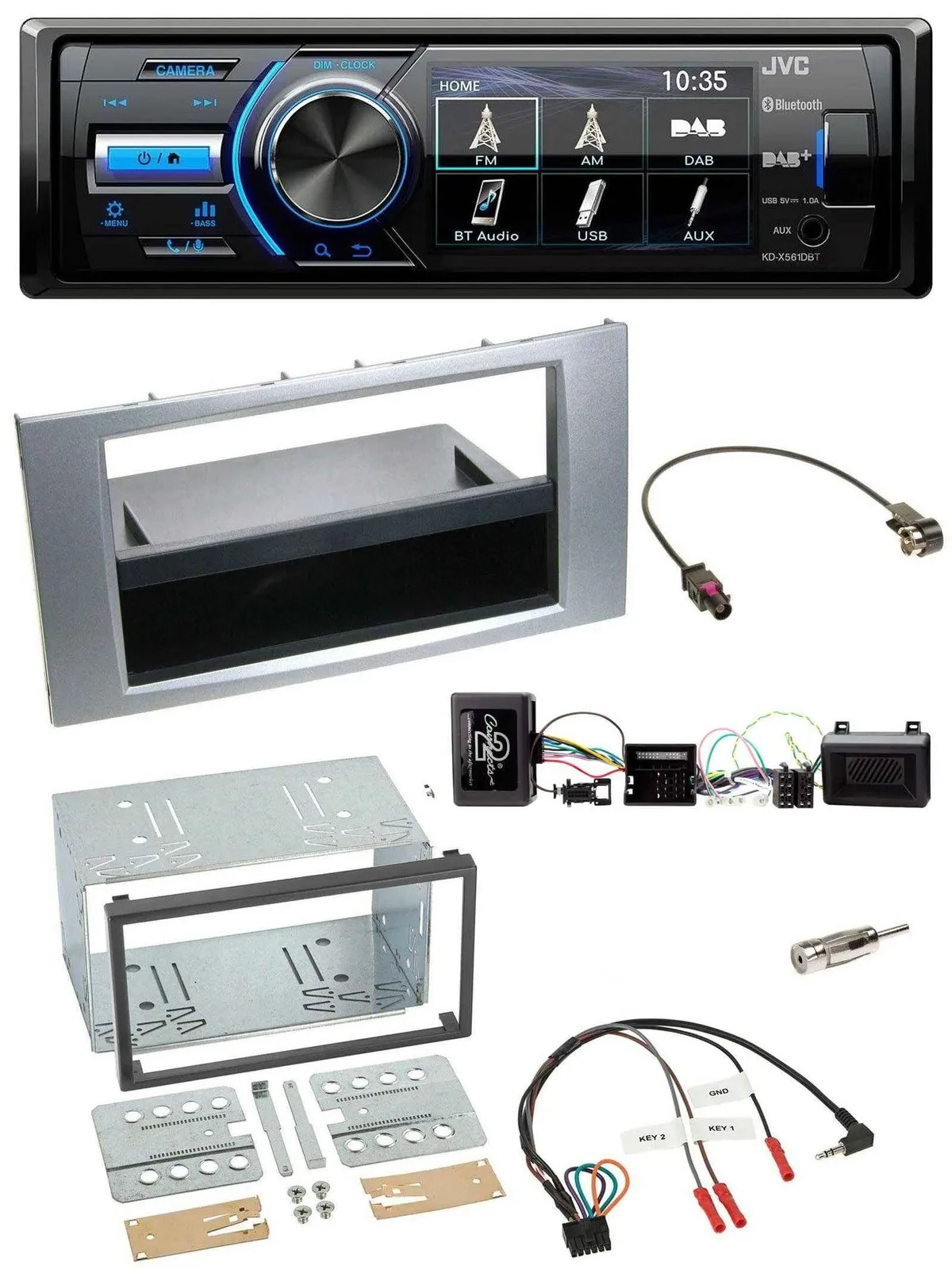 JVC Bluetooth Lenkrad USB DAB Autoradio für Ford Kuga 2008-2012 silber