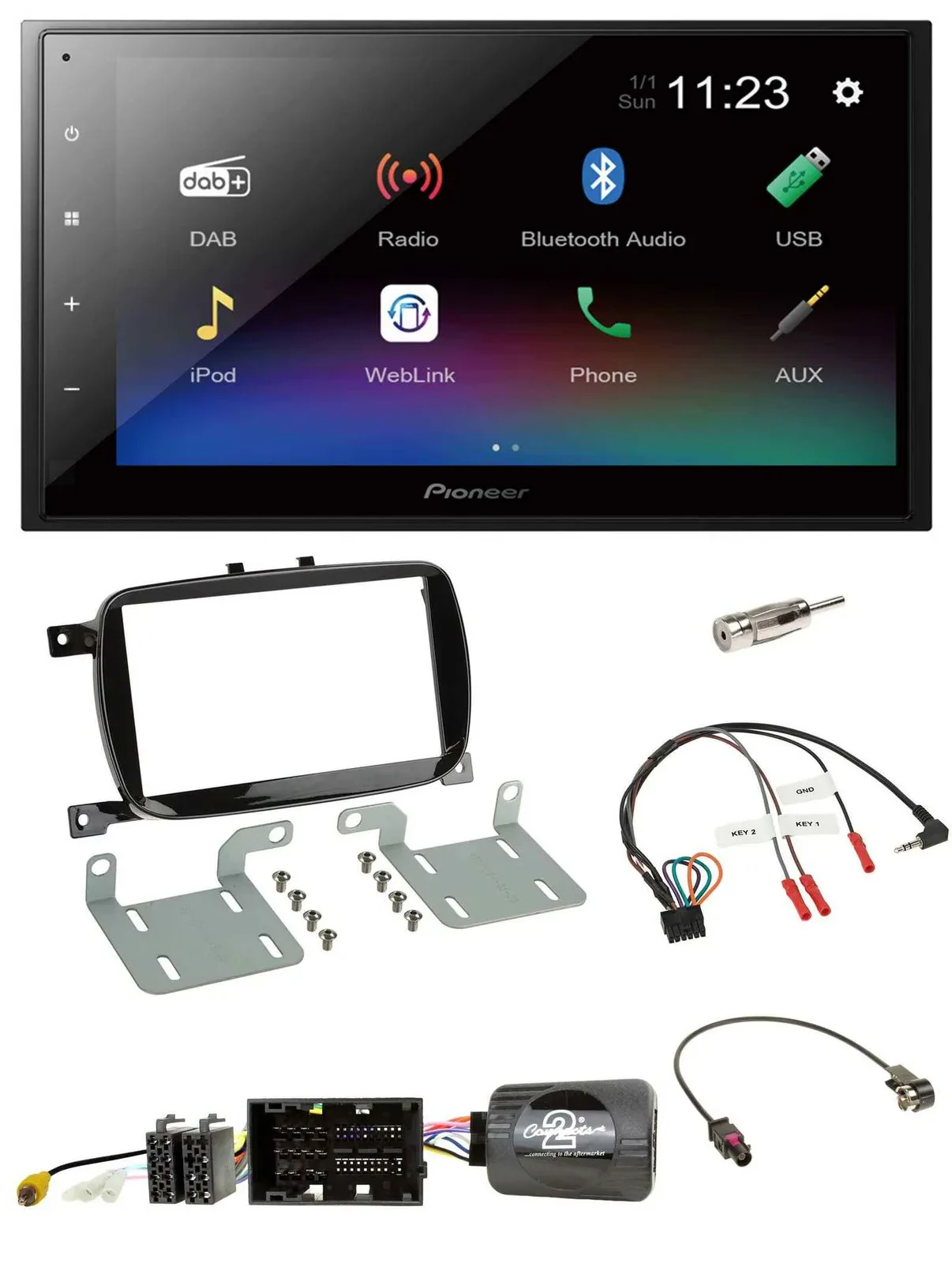 Автомагнитола для Fiat 500X Pioneer 2 DIN, USB, Bluetooth, DAB